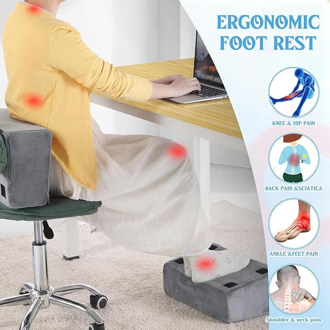 Novabright Foot Rest Under Desk at Work with 3 Adjustable Height, Non-Slip Ergonomic Foot Stool with Gel Top and Warm Pocket for Home Office Car Leg Back Rest(15" X 9" X 17.7",Parallel,Gray)
