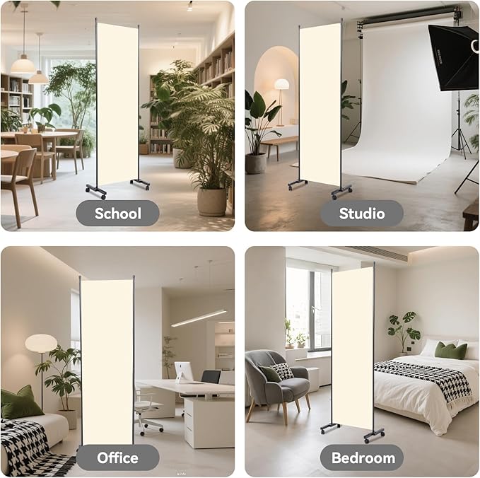 Room Divider(1 Panel-22in) Wall Divider for Room Separation, Portable Privacy Screens W/Wheels, Metal Frame Freestanding Room Separators 5.6FT Room Partitions and Dividers