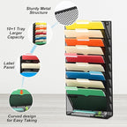 EASEPRES Desk File Organizer Mesh 11-Tier, Hanging Wall Mount Document Organization Stand, Desktop Vertical Mail Paper Folder Holder Rack with Bottom Tray for Office Home Cubicle Countertop, Black
