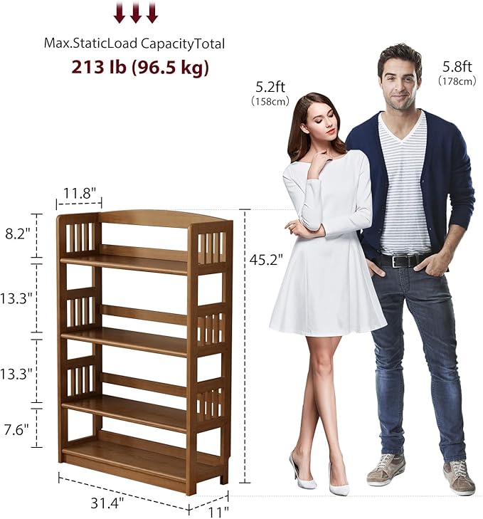AnywaysWood 4 Tier Solid Wood Open Shelf Bookcase,Modern Wooden Display Bookshelf,Farmhouse Wide Bookshelves, Freestanding Storage Cabinet for Study Room Office Living Room sunroom