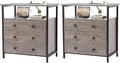 Edbuosy 3 Wooden Drawers Nightstand, 27 Inch Wide Night Stand Set 2 with Charging Station and Adjustable Drawers, Small Dresser for Closet, Bedside Table for Living Room/Bedroom/Office, Gray.