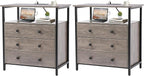 Edbuosy 3 Wooden Drawers Nightstand, 27 Inch Wide Night Stand Set 2 with Charging Station and Adjustable Drawers, Small Dresser for Closet, Bedside Table for Living Room/Bedroom/Office, Gray.