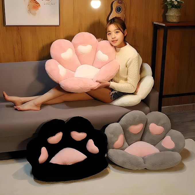 Ditucu Cat Paw Cushion Kawaii Chair Cushions 31.4 x 27.5 inch Cute Stuff Heart-Shaped Seat Pad Comfy Lazy Sofa Office Floor Pillow for Gaming Chairs Room Decor Black