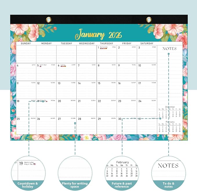 2026 Desk Calendar, Large Desktop/Wall Monthly Calendar (Jan. 2026 - Jun. 2027) 17'' x 12'' School Year Desk Planner for Teacher Family School Office Supplies