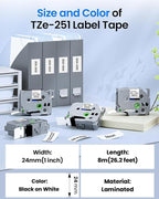TZe-251 24mm 0.94 Laminated White Tape Replace for Brother Label Maker Tape Aze-251 Compatible with P-Touch Label TZ TZe 1" Black on White for PT-D600 PT-D610BT PT-P710BT PTP700 Refills,4 Pack