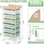 Rolling Storage Utility Cart With 6 Drawers,Art Supply Craft Organizer,Sewing Makeup Organizer And Storage,Office Organization Wooden Tabletop,Green