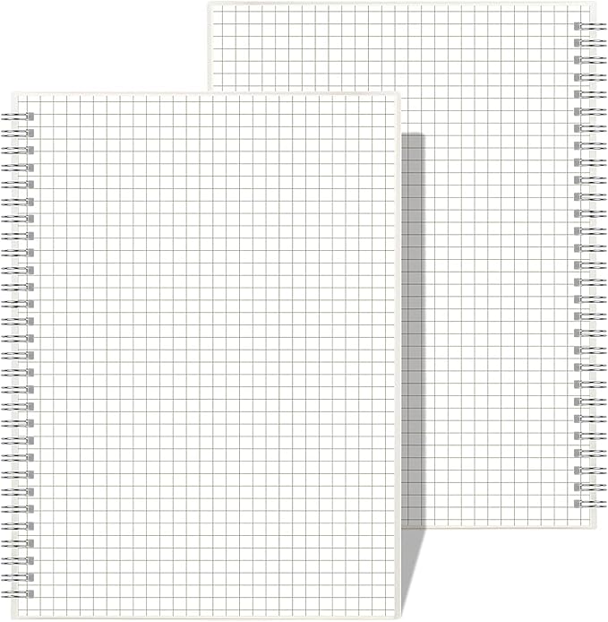 AHGXG Graph Paper Notebook Spiral 2 Pack - Large B5 Grid Notebook 7.3"X 10", 100GSM Thick Graph Grid Paper, Quad Ruled, Total 320 Pages, Transparent Plastic Hardcover Journal
