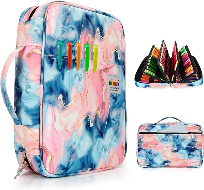 YOUSHARES Organizer Color Pencil 300 Slots - Pen Case Organizer with Handy Wrap & Zipper, Multilayer Holder for Prismacolor Colored Pencils & Gel Pen (Quicksand Pink)