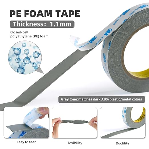 Double Sided Foam Tape 0.5in×20Ft 2 Pack, Heavy Duty Mounting Tape Made of 3M PE Foam for LED Strips, Signs, Home Decor, Waterproof Adhesive for Plastic, Metal, Glass, Indoor & Outdoor Use