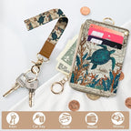 bolimoss Turtle Lanyard Wallet with Id Badge Holder, Cute RFID Small Wristlet Keychain Wallet, Zipper Credit Card Holder Phone Wrist Neck Strap for Key Name Tag, Teacher Student Office Women