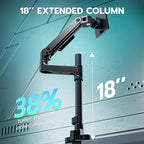 ARES WING Heavy Duty Monitor Arm with USB A/C, Tall Ultrawide Monitor Arm for 17 to 49 Inch Screen, Holds 44 Lbs, Adjustable Gas Spring Desk Mount, Black