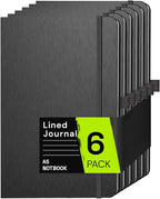 ONAVIA A5 Lined Journal Notebook, 7mm College Ruled Notepad, Journaling for Writing, Work, School, Travel and Note Taking, Hardcover 160 Pages (80 Sheets) 5.79 x 8.3 inches (6 Pack Black)