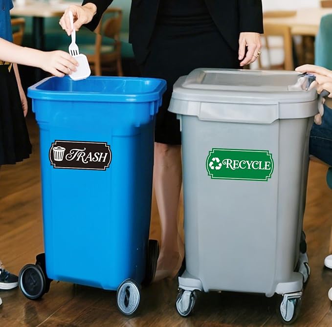 TINNALART Recycle Stickers for Trash Bins, 4-Pack Trash and Recycle Stickers, Green and Black (H2)