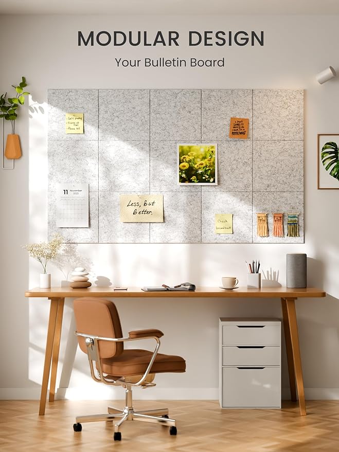 Bumusty Large Cork Board 47"x35" Alternative - 12 Pack Felt Wall Tiles with 70 Safe Removable Adhesive Tabs, 30 Pushpins, Cork Boards for Walls Pin Board Bulletin Board Office Decor (Marble Gray)