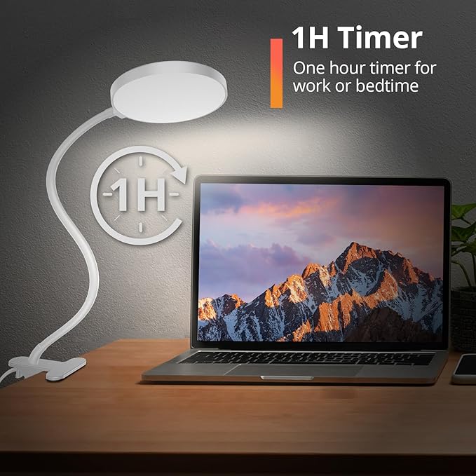 iFalarila Reading Light with Remote, LED Desk Lamp Clip on [1H Timer & Nightlight] RA>95 Dimmable Flexible Gooseneck, Reading Lamp with Clamp for Table - 3.5'' (Adapter Included)