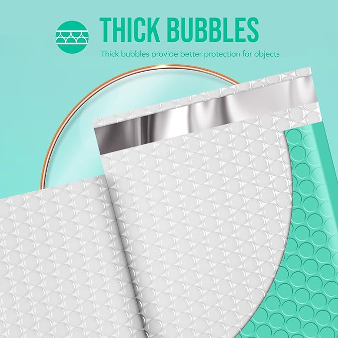 Fuxury 500 Pack Teal Bubble Mailers 10.5x16 Inch,Self Seal Padded Envelopes Waterproof Mailing Envelopes Cushioning Padded Mailers for Packaging, Small Business Large #5