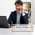SalaGraphics Desk Name Plate Personalized, Custom for Desk, Office Decor Women Men, Acrylic Accessories, Gifts Coworkers Boss Teacher, Employee Appreciation (Flowers C),8''(L)x2.5(W)