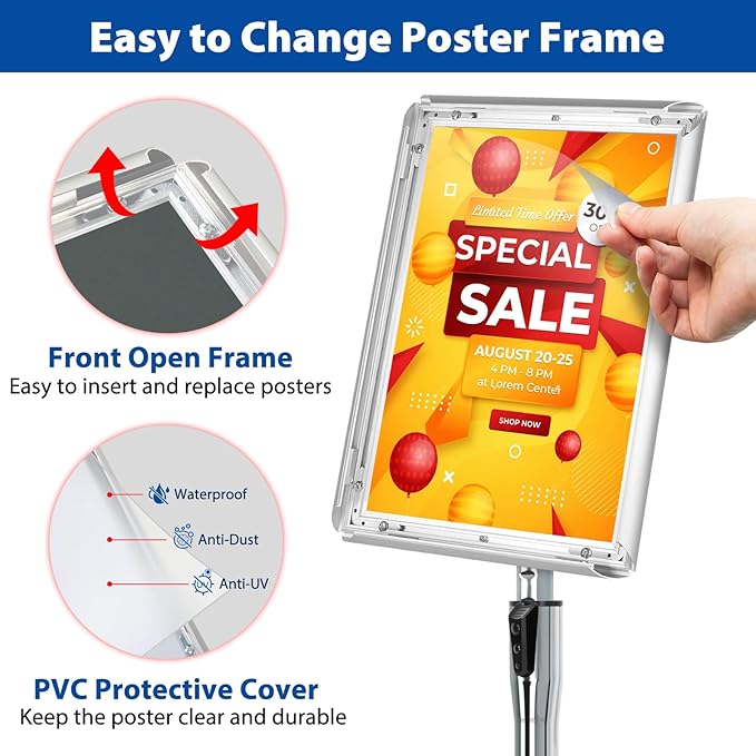 VAIIGO 6Packs Floor Standing Sign Holder Stands for Display 11x17Inch Pedestal Poster Sign Stand, Adjustable Sign Holder Stand for Vertical & Horizontal View Sign Display Stand, Silver