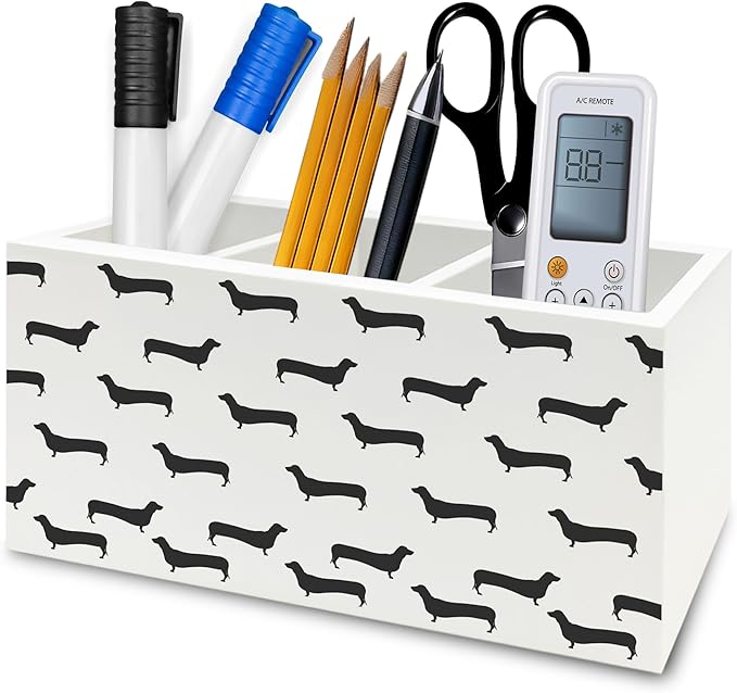 QZQE Black Dachshund Pen Pencil Holder Organizer for Desk, Weiner Dog Gifts Wooden Box Signs Decorations for Home Office Desk Tabletop, Dachshund Lovers Gifts for Women Men
