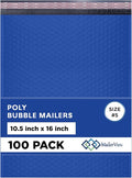 Royal Blue 10.5x16 Inch Large Poly Bubble Mailers #5 | Padded Envelopes with Self Seal | Air Lined Cushioned Bubble Mailer | Usable Size 10.5x15 | 100 Pack Bulk | Lightweight shipping Bags