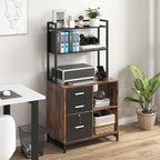 Livofloral Filing Cabinet with Charging Station, Files Cabinet with Shelves, 3 Drawer Office Organization, Printer Stand with Storage Shelves for Home Office, Lockable File Cabinets for Letters, Brown