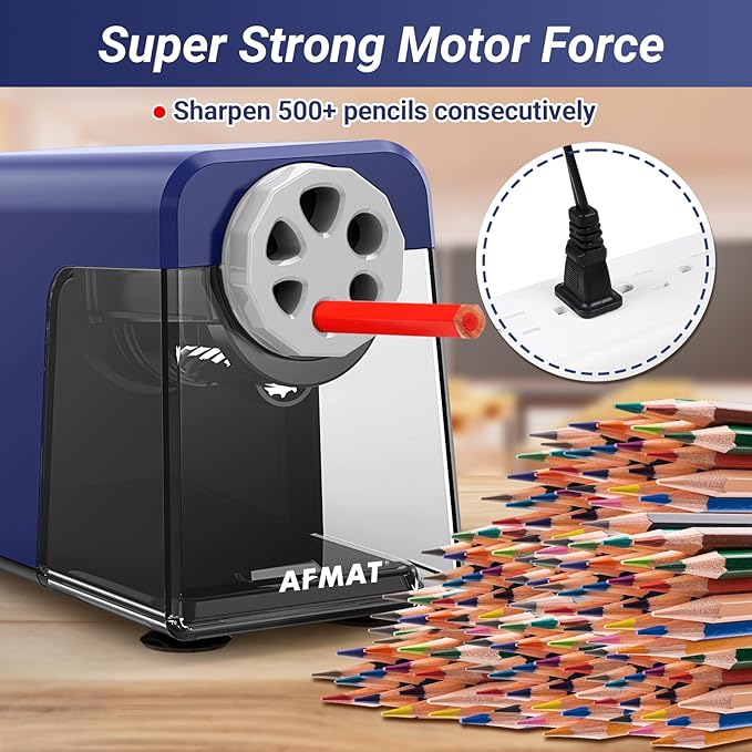 AFMAT Electric Pencil Sharpener Heavy Duty, 6 Holes, Auto Stop Pencil Sharpener for Artists, Classroom Electric Sharpener for 6-11mm Colored Pencils, 7000 Sharpenings, Fast Sharpen, Save Pencils PSX1