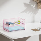 Marbrasse 2 Tier Paper Organizer Letter Tray, Mesh File Organizer with Handle, Paper Sorter Desk Organizer for Home Office Supplies - 2P Pink