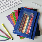 YoeeJob Binder Pouches for 3 Ring Binder, Pencil Pouch Pen Holder Case with Clear Window, Zipper Stationery Bag for School Class Office,24 Pack, Blue