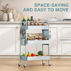 KINGRACK 3 Tier Rolling Cart with DIY Hanging Board, Metal Rolling Utility Cart with Wheels Handles Baskets Hooks, Rolling Storage Cart Suitable for Bathroom, Kitchen, Office, Nursery Diaper (Green)