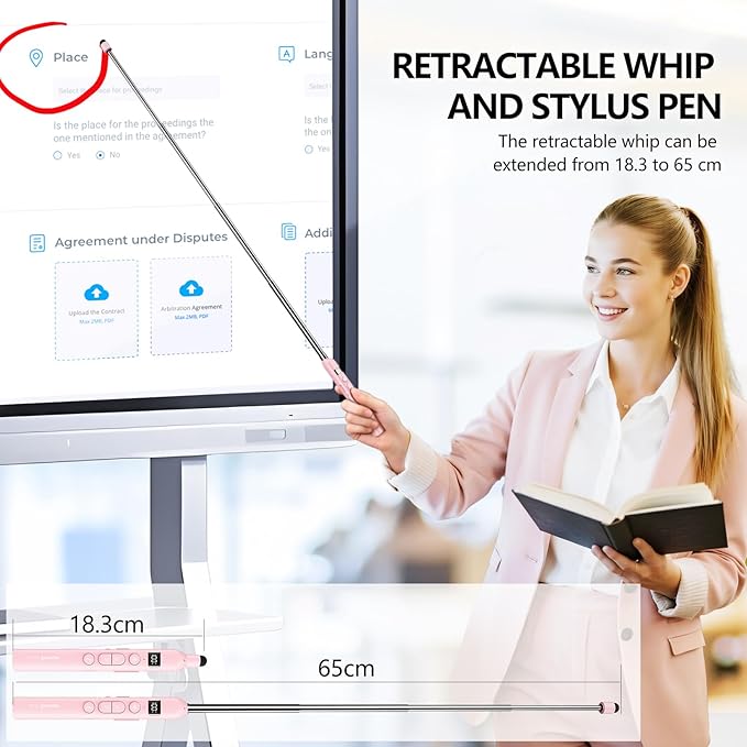 Norwii N21 Bluetooth Presentation Clicker with Telescopic Teaching Pointer, Presentation Remote with Retractable Stick for PowerPiont, Wireless Presenter, Slide Advancer - Pink