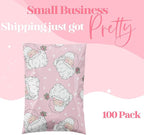 Pretty Package Store 14.5x19 Designer Christmas Holiday Poly Mailers 100 Pack Heavy Duty Waterproof Self Seal Shipping Bags Large Mailing Envelopes Bulk Tear Resistant Cute Packaging Pink Santa