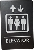 USA Made - Men's and Women's Restroom Signs ADA-Compliant Bathroom Door Signs for Offices, Businesses, and Restaurants, Black, Blue, Grey and Taupe/Tan Colors (Black Elevator)
