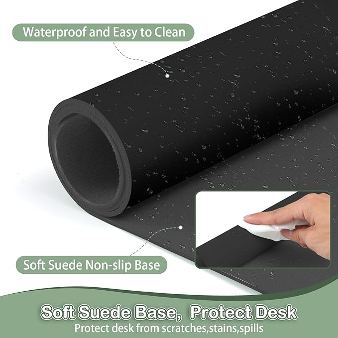 ‎Boutilon Leather Desk Pad Protector,Non-Slip Mouse Pad,Laptop Desk Pad,Office Mouse Mat,Waterproof Leather Desk Blotter,Desk Writing Pad for Office and Home,Laptop Blotter (M-Black,30"x14")