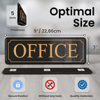 MolnijaPro - The Office Door Sign for Your Home and Business with Bigger Gold Letters - Bright Acrylic Self-Adhesive Sign 9×3 in with Double Sided 3M Tape - Quick and Easy Installation Without Any Tools