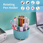 Marbrasse Desk Organizer, 360-Degree Rotating Pen Holder, Desk Organizers and Accessories with 5 Compartments Pencil Holder, Art Supply Storage Box Caddy for Office, Home（Light Blue）