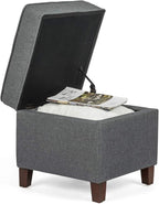 Asense 17 Inch Square Storage Ottoman,Small Foot Rest Stool for Couch, Linen Fabric Upholstered Footstool Cube for Entryway Bedroom Living Room, Dark Grey