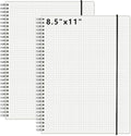 120 GSM Thick Paper Graph Spiral Notebooks 8.5" × 11" with Removable Elastic Band and Transparent Hard Cover, 2PCS Large Size Grid Notepads 160 Pages per Pack for Students, Engineers (2 Pack, A4)