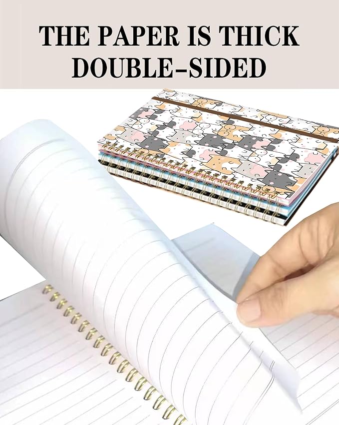 DHGPTS Spiral Journal Notebook, A5 Cute Notebooks for Women Men, College Ruled Hardcover Notebook for Work & Note Taking, 60 Pages Double-Wire Journals for Writing, Cute Gentle Cats