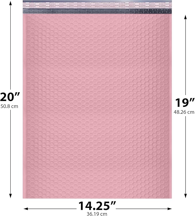 Light Pink Extra Large Poly Bubble Mailers 14.25x20 inch #7 | Self Seal Large Padded Envelopes | Air Cushioned Bubble Mailer | Usable Size 14.25x19 Lightweight Mailing Shipping Bags| 50 Pack Bulk