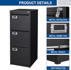 Fesbos Vertical File Cabinets - 3 Drawers 17.8" Deep Lockable Filing Cabinet - Metal Storage Cabinets for Home Office to Hanging Files Letter/Legal/F4/A4 Size
