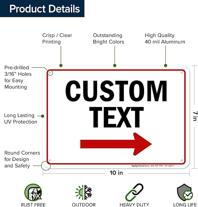Custom Arrow,Custom Directional Sign, Right Arrow, 7x10 Inches, Rust Free .040 Aluminum, Fade Resistant, Made in USA by My Sign Center