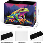 Famame Colorful Frog on Stone Pencil Holder for Desk, Leather Desktop Container Pen Cup Storage Study Table Pen Organizer Makeup Brush Holder for Classroom Office Home