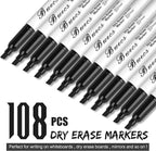 Buecs Black Dry Erase Markers, Low-Odor, 108 Count, Chisel tip, Perfect for Writing on Whiteboards, Dry-Erase Boards, Glass, School Office Supplies