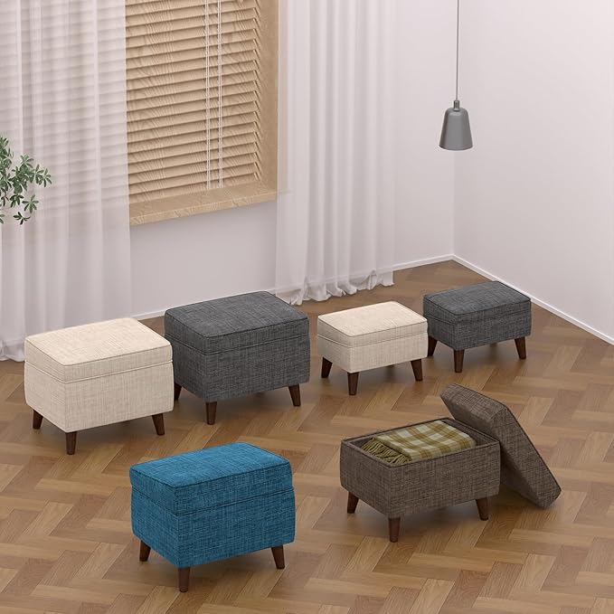 FAGAGA Storage Ottomans with Adjustable Cover, BOGO, Soft Step Stool, Footrest and Seat, Ottoman Foot Rest Set for Living Room, Bedroom, Dorm, Blue
