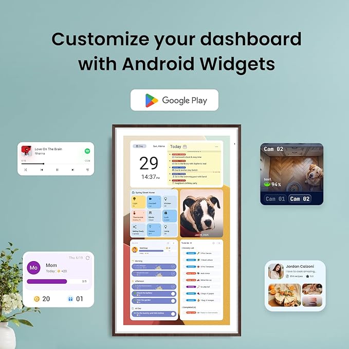 ApoloSign 27" 4K Digital Calendar: Dual Mode Calendars with Google Play & Multi-calendar Sync, Electronic Planner & Chore Chart, Smart Touchscreen, Interactive Display for Family Schedules (Dark Oak, 27-inch(4K))