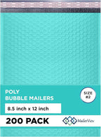 Teal Poly Bubble Mailers 8.5x12 inch #2 | Self Seal Padded Envelopes | Cushioned Bubble Mailer | Usable Size 8.5x11 | Water Proof | Lightweight mailing Shipping Bags | 200 Pack Bulk