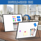 Grtard Magnetic Dry Erase Board with Stand, 18''x14'' Double-Sided White Board, Desktop Whiteboard with Stand, Large White Board, Desk Whiteboard Portable, Dry Erase Board for Kids, Memo(Black)