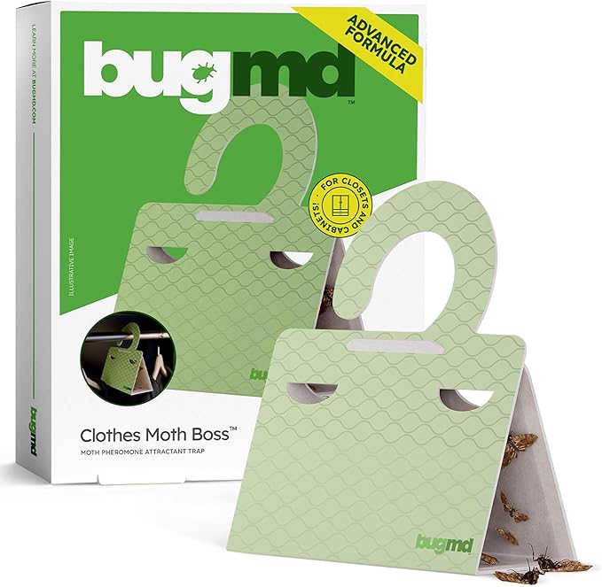 BugMD Clothes & Pantry Moth Traps (18 Count) – Sticky Glue Pheromone-Based Repellent for Closets, Cabinets & Wardrobes – Non-Toxic - Green