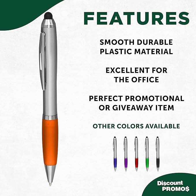 DISCOUNT PROMOS Stylus Ballpoint Pens Set of 10, Bulk Pack - Black Ink, Great for Office, School, Business, Tradeshows, Events - Orange