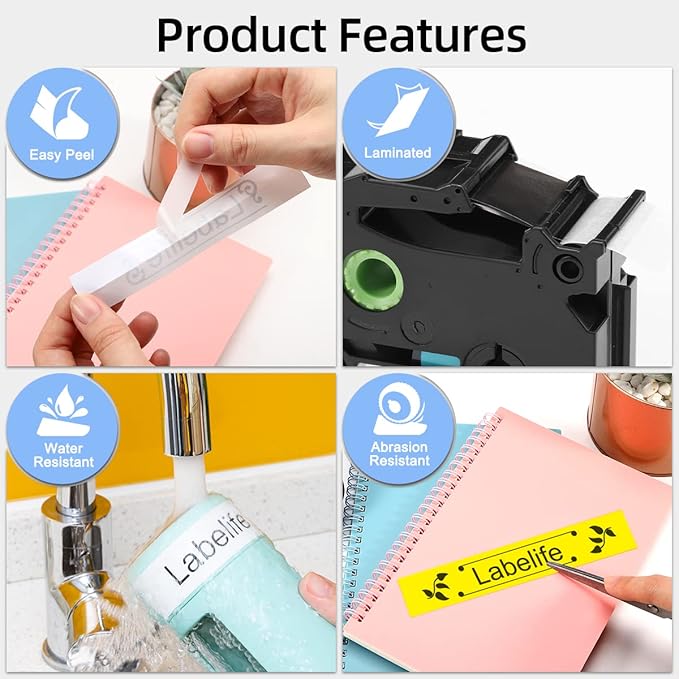 Labelife TZe 24mm Label Maker Tape Replacement for Brother P Touch TZe TZ Tape 24mm 0.94 Laminated Tze-251 451 551 651 751 1 inch for Brother Ptouch PTD600 PT-D610BT PT-P710BT PTP750W, 5-Pack